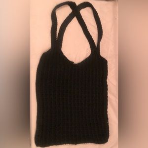 Black crocheted tote bag